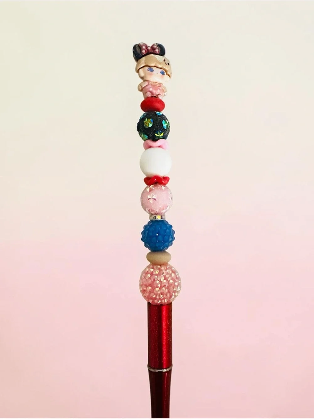 Disney Beaded Hair Stick with Character Top in Red, Pink, Blue and Black